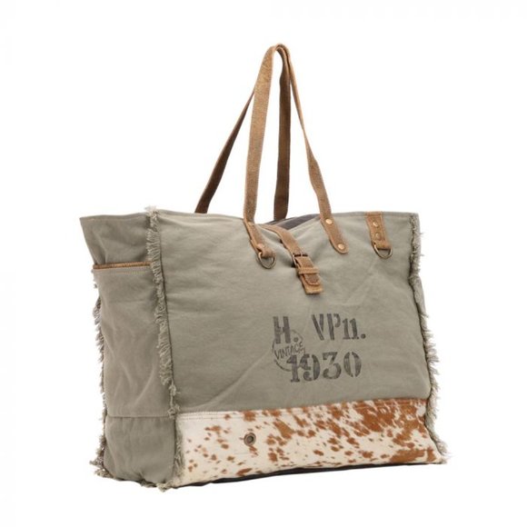Myra Bag Handbags - NEW Viridescent Canvas Leather Hair On Weekender